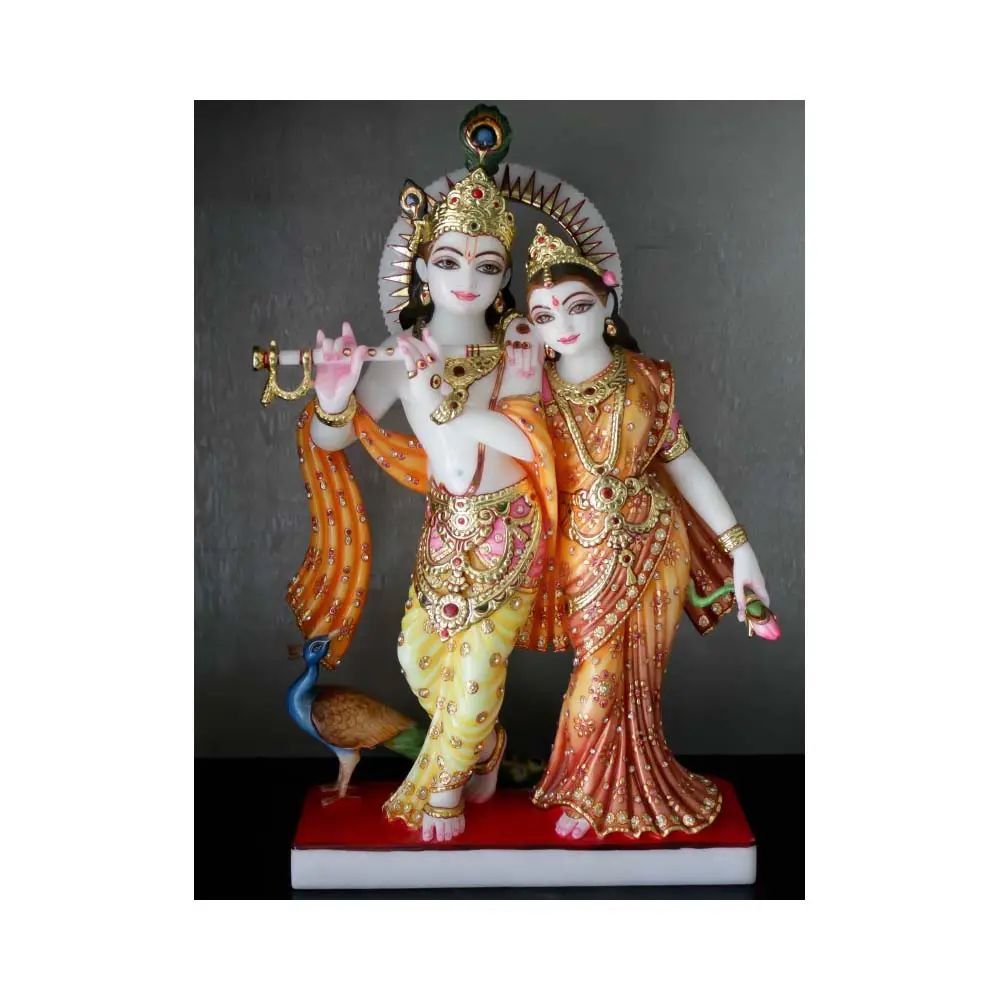 Schöne indische Großhändler aus reinem weißem Marmor Radha Krishna Lovey Paar Statue für feine Veredelung Kreativer Stil für die Anbetung