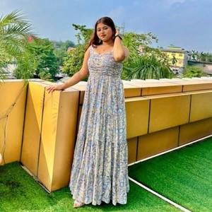 Robe longue indienne faite à la main pour femmes Style bohème imprimé floral ODM approvisionnement décontracté encolure bateau longue longueur grande taille caractéristiques - Product Image 6