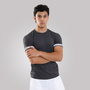Nueva ropa de gimnasio para hombre, camisetas de entrenamiento ajustadas de secado rápido de malla transpirable de retazos de manga corta, camisetas deportivas para correr, 2 rayas - Product Image 2