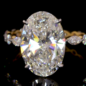 Igi แหวนไตรภาคคลาสสิกสีเหลืองทอง1CT พร้อมเพชรรูปวงรีสำหรับงานหมั้นหรืองานแต่งงานได้รับการรับรองจากแล็บ - Product Image 3