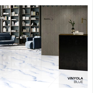 Azulejos de Porcelana Esmaltada de Diseño Italiano Moderno, 600x1200 mm, Azul Vinyola, Brillante, Antideslizante, Antibacteriano, Resistente al Desgaste, para Habitaciones - Product Image 1
