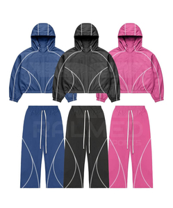 Conjunto Deportivo Cortavientos 100% Nailon de 2 Piezas, Pantalón con Cordón y Chaqueta con Capucha, Paneles con Líneas Reflectantes, Chándal Cortavientos para Trabajo - Product Image 1