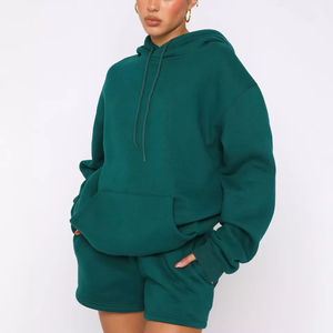 Personalizado de las mujeres por encima de la rodilla sólido Casual Sudadera con capucha conjunto corto elegante de dos piezas al por mayor ropa deportiva ropa de entrenamiento - Product Image 3