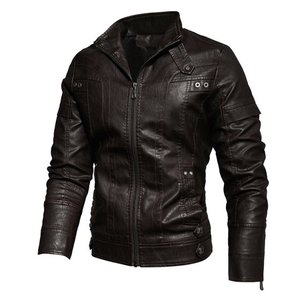 Blouson bombardier moto en faux cuir pour hommes, col montant, polaire, coupe-vent, léger, manteaux de course, vêtements d'extérieur, rouge - Product Image 4