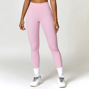 2025 nuevo diseño de nailon gimnasio Fitness pantalones de secado rápido mallas de cintura alta para mujeres sólido Casual Yoga deportes ejercicio ropa deportiva - Product Image 4