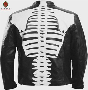 แจ็คเก็ตหนังสไตล์นักขี่มอเตอร์ไซค์สีดำและสีขาว แบบลำลองสำหรับฤดูหนาว  พร้อมซิปและปกแบบแมนดาริน  บริการ OEM - Product Image 2
