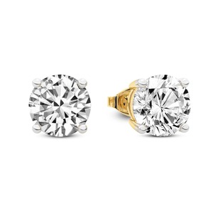 Pendientes de Diamantes Redondos Brillantes Cultivados en Laboratorio, 1 Ct Tw, Color F-G, Claridad VS, Cuatro Puntas, Oro de 14K, Clásicos para Uso Diario, con Brillo - Product Image 3