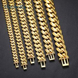 Hip Hop 14mm Iced out Broche Pulsera de eslabones cubanos para hombres Pulsera de oro de 18 quilates para hombres - Product Image 2