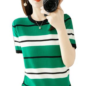 <b>Ladies</b> Summer New <b>Knitted</b> <b>Short</b> <b>Sleeve</b> 100%Pure Cotton Breathable T-shirt Pullover Casual Fashion Bottoming Shirt Women's <b>Top</b> - Product Image 2