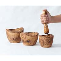 ArtisRaw Eco-vriendelijke duurzame rustieke Marokkaanse mortier en stamper set, handgemaakt van Tunesisch olijfhout, 3,9x5,5 inch, voor kruiden en specerijen