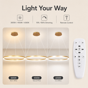 Lámpara de Techo Moderna con Anillo Metálico, 45W, Tricolor, Regulable con Control Remoto, Acabado Dorado, para Comedor, Decoración Interior del Hogar - Product Image 3