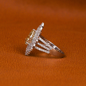 18K <b>Solid</b> Gold Yellow Pear Cut Lab Grown Diamond Double Halo Engagement Ring IGI Certified Diamond Engagement Gift Ring - Product Image 3