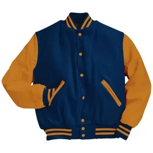 Chaqueta Varsity Azul Marino para Hombre, Color Sólido, Cierre de Botones, Estilo Preppy, Material de Algodón, Cuello Camisero, Corte Regular, para Otoño - Product Image 1