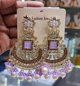 INDIAN TRADITIONAL and <b>FASHIONABLE</b> <b>EARRINGS</b> GOLD PLATED KUNDAN WITH PEARL <b>EARRINGS</b> and BOLLYWOOD <b>EARRINGS</b> for WOMENS & GIRLS - Product Image 4
