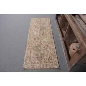 Vintage 21 X 6ft <b>Turkish</b> Rug Classic Beige Wool Large Area <b>Carpet</b> Rectangular Patchwork Pattern Latex Backed for Hallway Use - Product Image 1