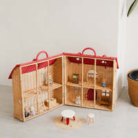 Maison de poupée en rotin fait à la main en osier jouet maison en rotin naturel maison de poupée pour enfants semblant jouer Style Boho pépinière et décor de chambre
