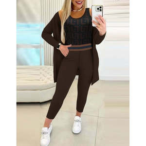 Ensemble trois pièces en crêpe à manches longues pour femme, 30416 - Café - Product Image 2