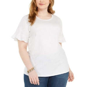 Camicetta e Camicia da Donna Michael Kors Taglie Forti con Maniche a Volant 3X Bianco Metallizzato - Product Image 1