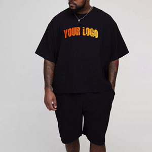 Recién llegado 2025 camiseta de gran tamaño y conjunto corto para hombres Traje de jogging de 2 piezas chándal de hip hop de color sólido para hombres - Product Image 1