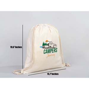 Customizable 8oz <b>Canvas</b> Cotton Drawstring <b>Backpack</b> Large Reusable Portable Zipper Closure Casual Bag String for Daily Use - Product Image 5