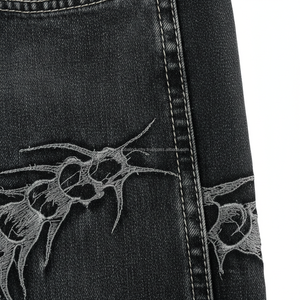 กางเกงยีนส์ทรงหลวมสไตล์โกธิค Y2K ฮิปฮอป สำหรับผู้ชาย ลายปักแมงป่อง ขากว้าง - Product Image 6