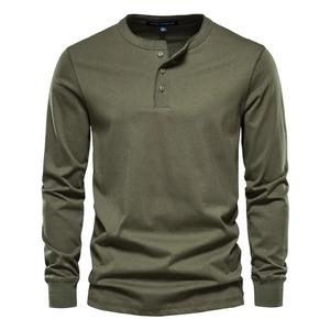 AIOPESON Men's <b>Long</b> <b>Sleeve</b> Button Down T-Shirts Autumn <b>Henley</b> Collar Casual High Quality 100% Cotton Crew Neck Mens T Shirts - Product Image 1