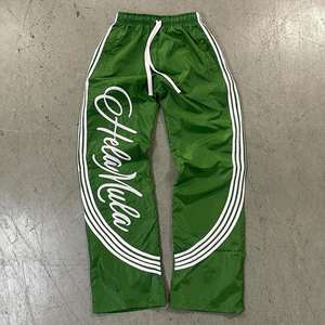 Customized Logo Unisex Nylon Sweatpants Curved Stripes Baggy Fashion Windbreaker Track Pants Men Plus Size Wide Leg Nylon Pants - Product Image 4