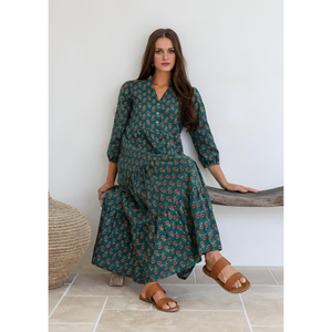 Vestido Largo Maxi de Algodón con Capas y Mangas Largas Evergreen - Product Image 3