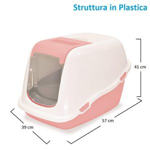 Spaziosa lettiera per gatti chiusa resistente agli odori con coperchio 39x57x41cm disponibile in bianco rosa verde - Product Image 2