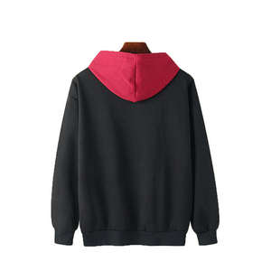 Sudadera con Capucha para Hombre, Color Negro y Rojo en Contraste, Informal, Cálida, de Forro Polar, Manga Larga, Color Sólido, Sudadera con Capucha, Estilo Urbano para Invierno - Product Image 2
