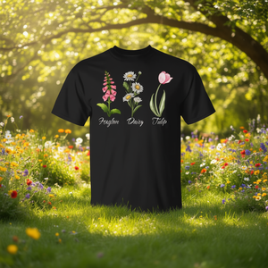 เสื้อยืดลายดอกไม้แบบเรียบง่ายสำหรับเด็ก  ลายฟ็อกซ์โกลฟ เดซี่ ทิวลิป เดลต้าส์ แทงโกส์ - Product Image 3