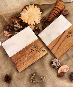 Posavasos de piedra de mármol y madera natural con estilo con grabado láser para el hogar, cocina, restaurante, vajilla, decoraciones - Product Image 1