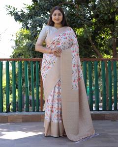 Seda Varanasi suave con estampado digital elegante y colección de Sari Grand Palau para mujer - Product Image 5