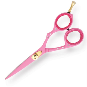 Tijeras profesionales para cortar el cabello, tijeras de peluquero con revestimiento de Color rosa, tornillo dorado ajustable de acero metálico y reposapiés - Product Image 4