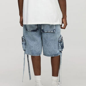 Shorts en denim 100% coton de haute qualité, logo imprimé à l'écran personnalisé, 6 poches, style hip-hop confortable - Product Image 3