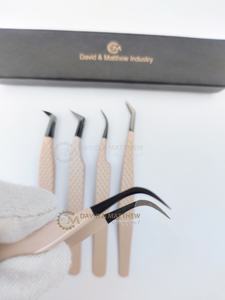 Pinzas de pestañas con agarre de diamante de acero inoxidable Beige de alto rango herramienta de extensión de pestañas de etiqueta privada personalizada - Product Image 6