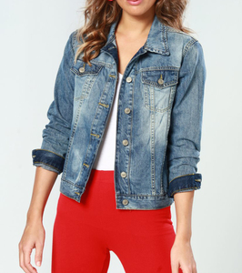 Chaqueta vaquera personalizada para mujer para primavera y otoño, estilo callejero con bordado, chaqueta vaquera técnica de dos bolsillos para mujer - Product Image 1