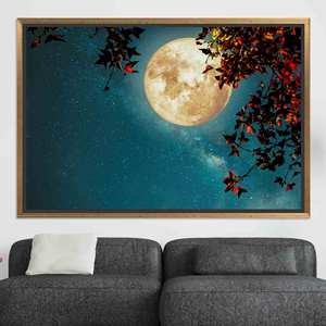 Impresión en lienzo de arte mural de luna llena - Decoración de luna serena sobre árbol, lienzo con marco dorado - Product Image 1