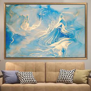 Printed Blue And Gold Marble Shimmery Luxury Wall Art <b>Canvas</b>,1P:Gold <b>Framed</b> - Product Image 1