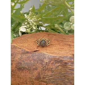 Raw Gemstone Labradorite Bezel Setting <b>Crystal</b> Brass <b>Ring</b> Christian IEC Certified Luxury Women's Engagement Wedding Anniversary - Product Image 1