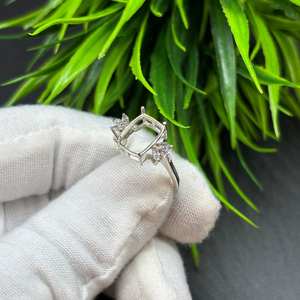 Bague solitaire octogonale en argent sterling 925 massif, sertie à griffes, 6x8mm 7x9mm 8x10mm, composant de bijoux en argent vierge à faire soi-même - Product Image 4