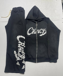 Ensemble de survêtement streetwear pour homme, coupe ample, en polaire d'hiver, avec broderie épaisse, comprenant un sweat à capuche et un pantalon de survêtement, fermeture éclair, séchage rapide - Product Image 1