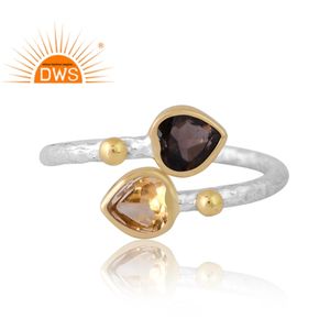 Diseño elegante Plata de ley Citrino natural y anillo de piedras preciosas ahumadas Joyería de diseño personalizado para mujeres Regalo para ella - Product Image 3