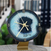Vente en gros de cristaux de pierres d'agate naturelle onyx bleu décoration murale de pierres précieuses horloge de guérison à vendre
