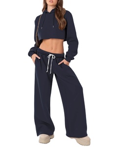 กางเกงวอร์มผ้าคอตตอนเอวสูงกางเกงวอร์มผ้าคอตตอนย้อมสีทึบ - Product Image 2