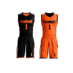 Uniforme de basket-ball réversible orange noir personnalisable maille rapide vierge respirant grande taille pour les équipes d'usine et de club - Product Image 1