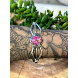 Navajo Made Pink Mohave Turquoise & Sterling Silver Cuff Bracelet - Product Image 1
