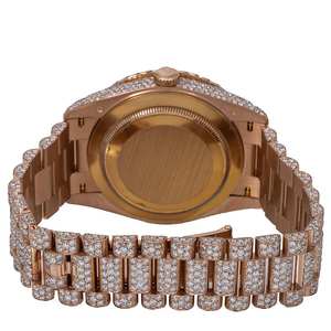 Montre de qualité supérieure en acier inoxydable avec bracelet en cuir, or rose bicolore, pavé de diamants en moissanite, date automatique, cadran esthétique - Product Image 2