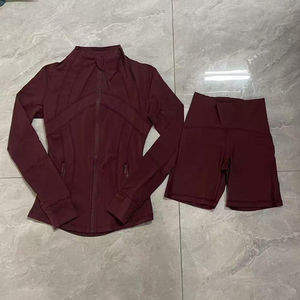 Ensemble de Yoga coupe ajustée en Spandex pour femmes col montant Stretch Fitness veste de sport haut à manches longues motif solide avant grande taille - Product Image 6