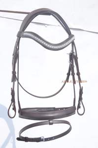 Brida De Filete de caballo con material de cuero de cadena de piedra blanca Stellex disponible en negro y marrón - Product Image 2